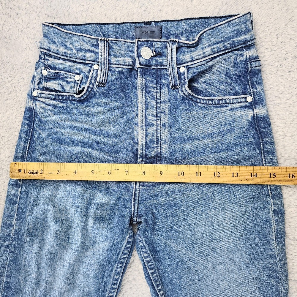 Mother The Tomcat Jeans Womens 24 Blue Distressed High Rise Button Fly Raw Hem - Picture 8 of 16